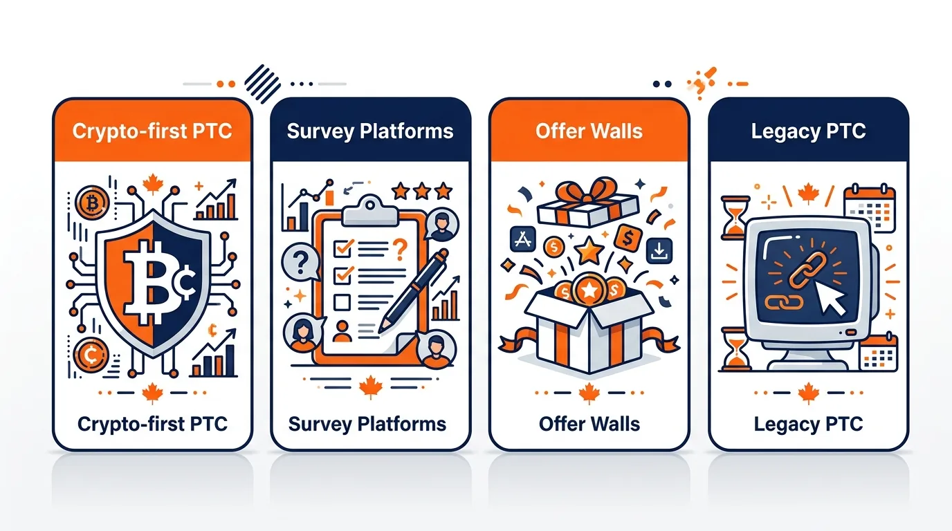Best PTC platform types for Canadian users compared by payout method and minimum in 2026