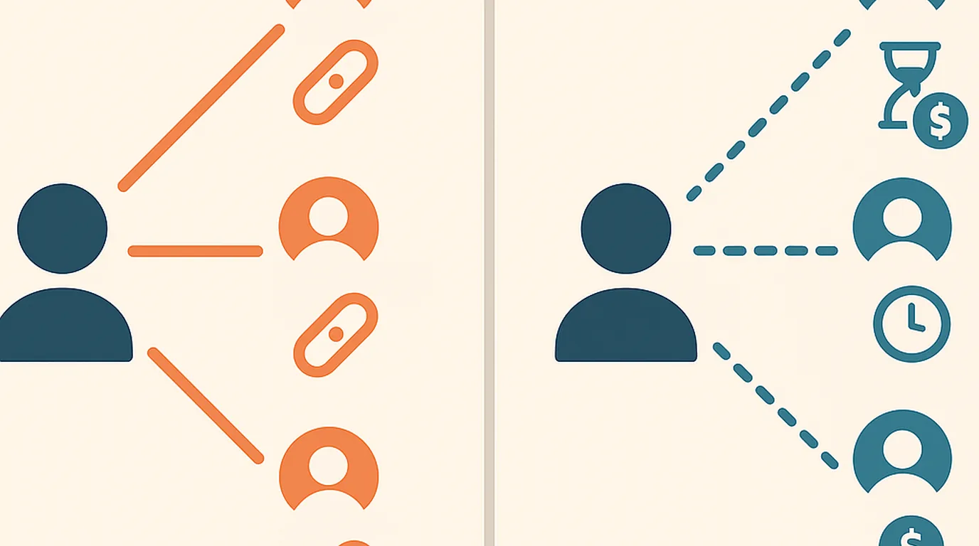 PTC referral terms illustrated: direct referrals, rented referrals and downline