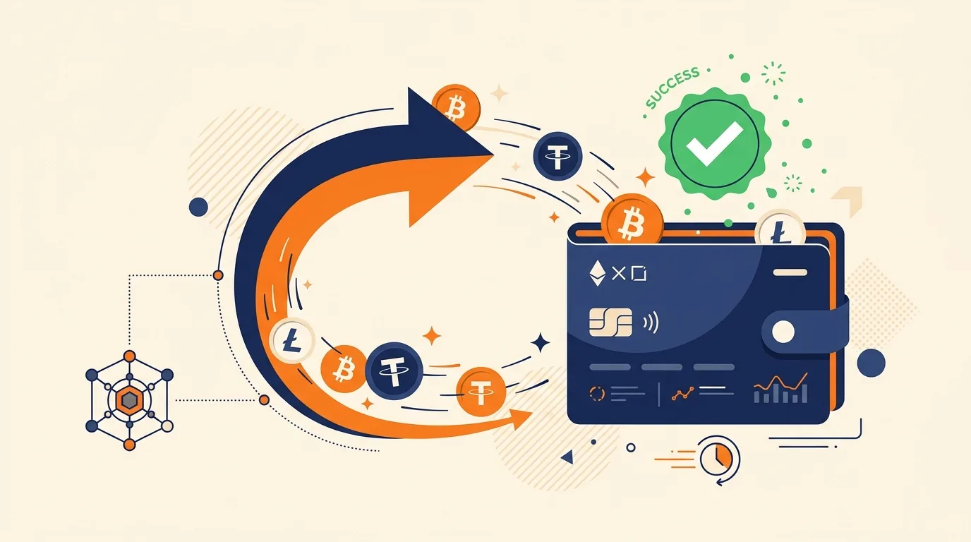 Illustration of an instant crypto payout arriving in a digital wallet